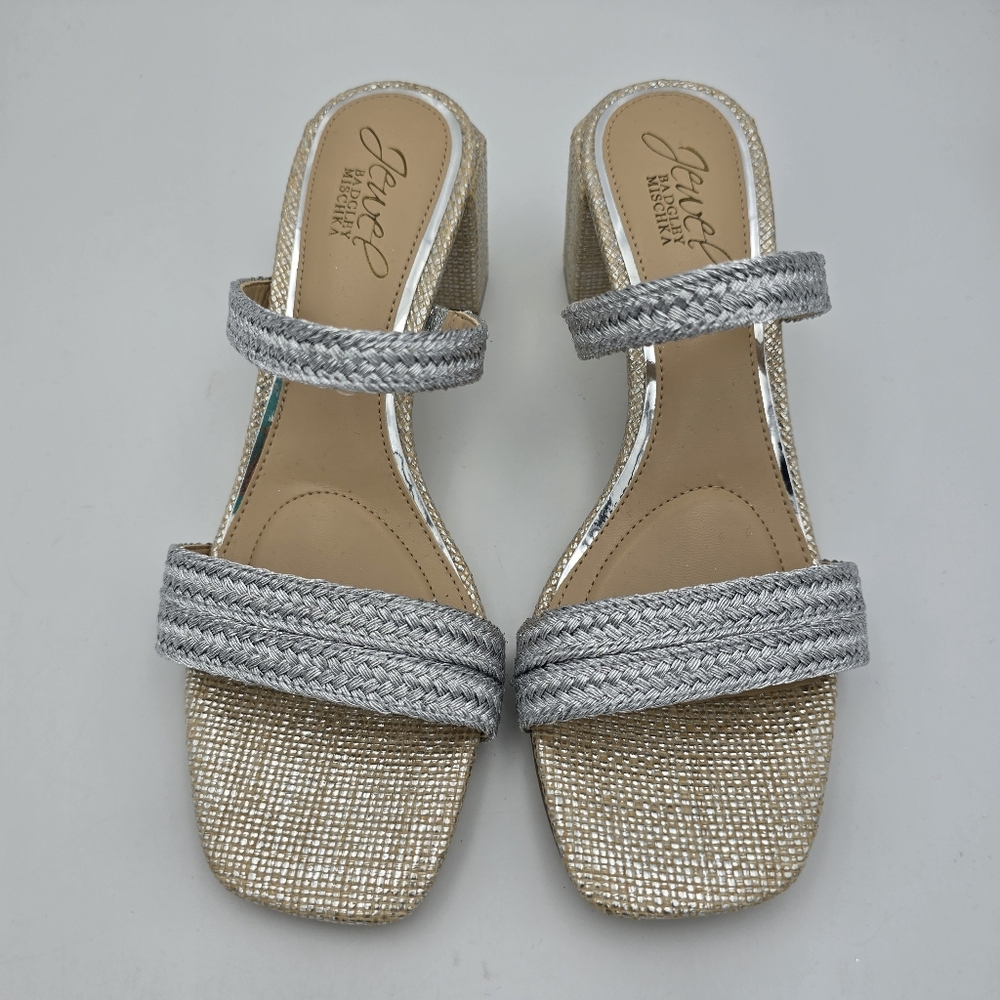NWOT Jewel Badgley Mischka Heat Textured Block Heel Mule Slide Sandals, Silver 6 - Picture 6 of 16